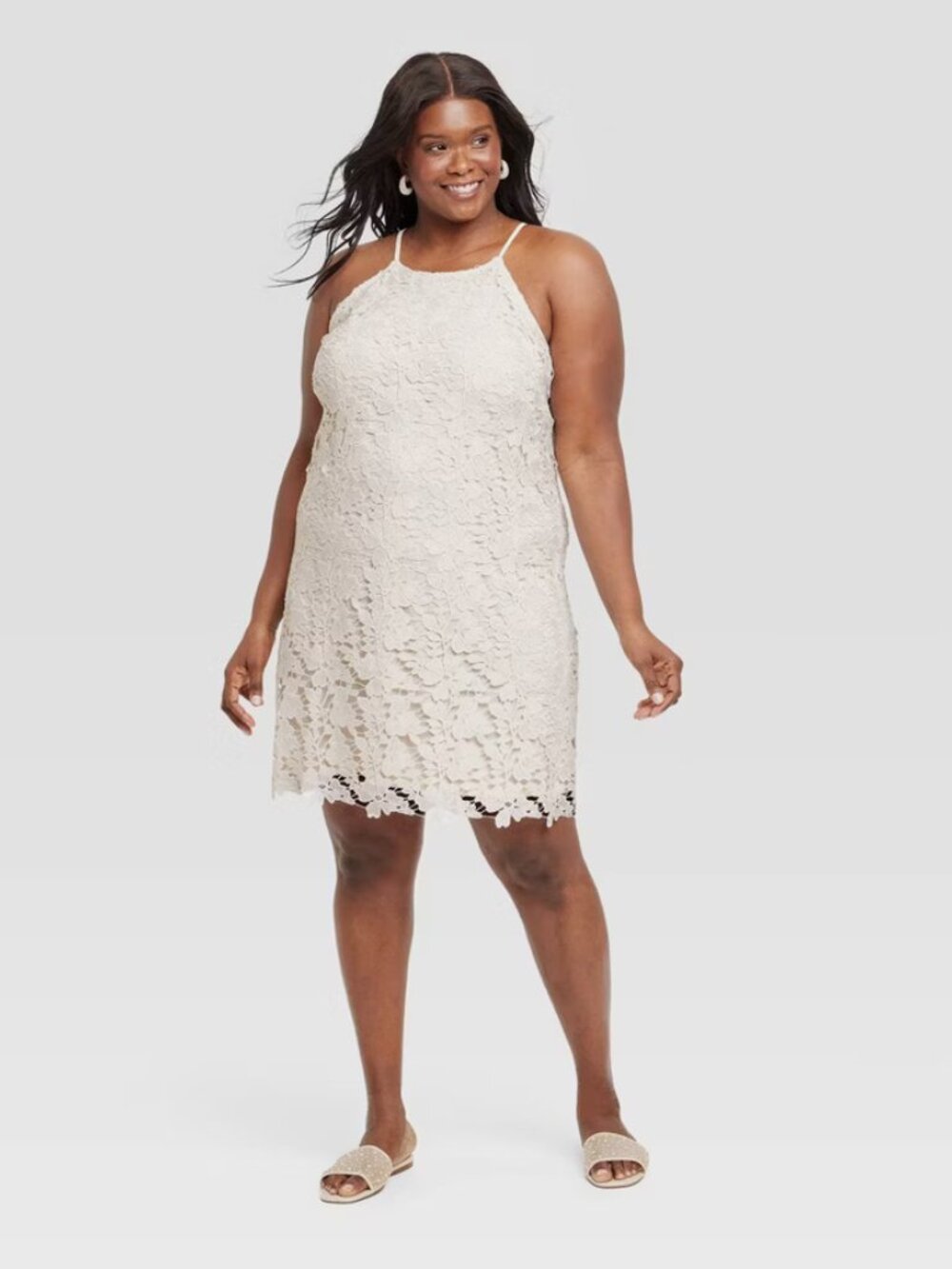 Women's Mini Scalloped Lace Dress - A New Day Cream L